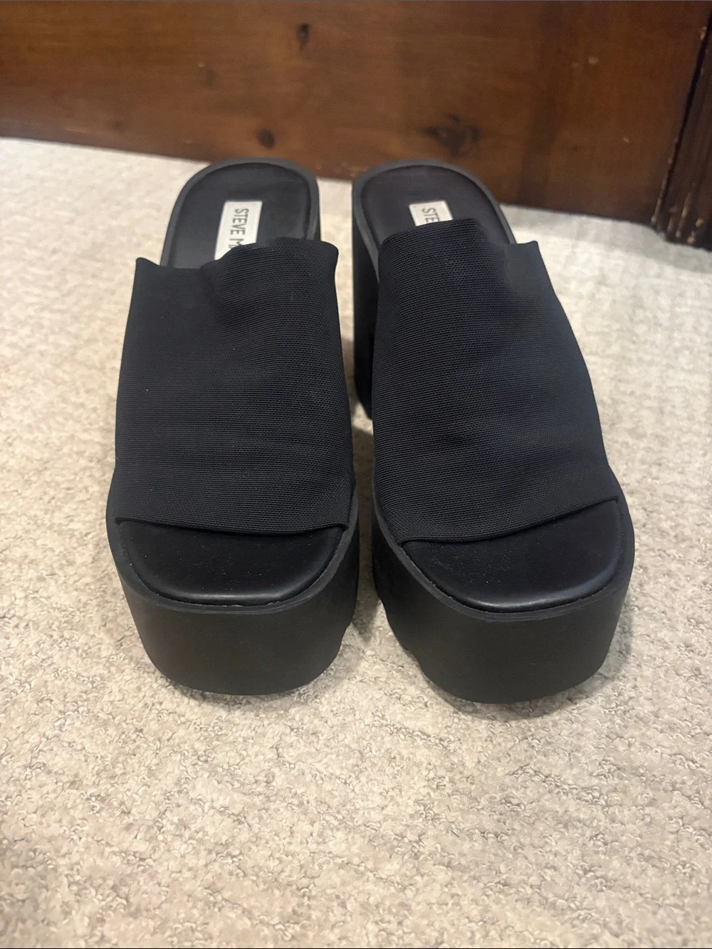 Steve Madden Black Textile Platform Mule Slides